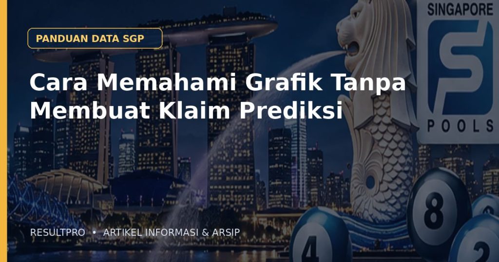 Ilustrasi artikel Cara Memahami Grafik Tanpa Membuat Klaim Prediksi dengan latar panorama Singapura dan desain data historis