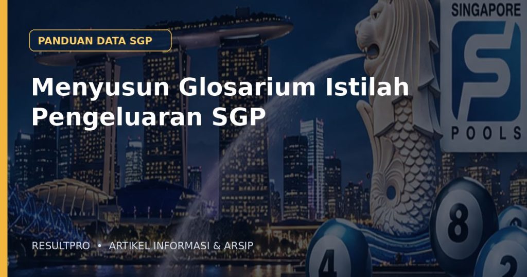 Ilustrasi artikel Menyusun Glosarium Istilah Pengeluaran SGP dengan latar panorama Singapura dan desain data historis